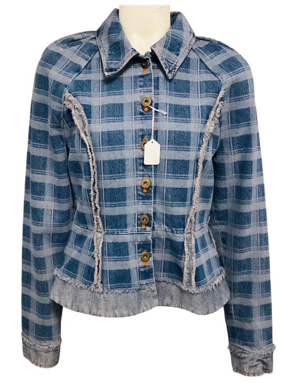 MOLLY GODDARD BLUE ALFIE CHECKED DENIM JACKET